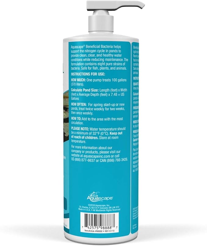 Aquascape Beneficial Bacteria Liquid Water Treatment for Ponds and Water Gardens (32 Oz / 946 ml)