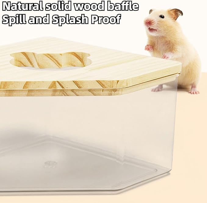 Hamster Sand Bath Box Container, Mini Pet Sandbox Lid Design Take Bath Wooden Sandbox Dust Bath, Transparent Bathroom & Digging Box Acrylic Hamster Litter Box Small Animal Accessories (C)