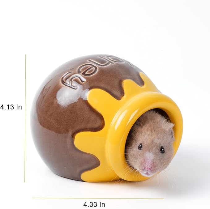 Ceramic Hamster Hideout, Honey Shape Hamster House and Habitat, Syrian Hamster Hideout Decor Cool Bed for All Season Gerbil, Mice Guinea Pig