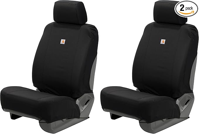 Carhartt Universal Nylon Duck Canvas Fitted Bucket Seat Cover,Durable Seat Protection with Rain Defender,Single,Black,(Pack of 2)