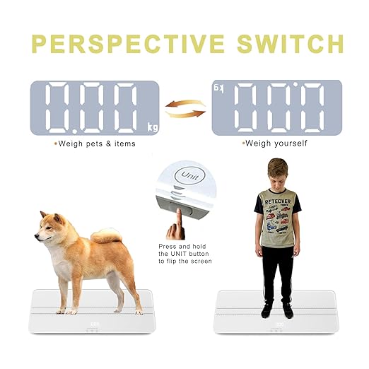 Digital Pet Scale for Dogs and Cats, Large Dog Scale,Max 220lbs,Rechargeable Version, 3 Weighing Modes lbs,kg,st,Precision 10g, 27.16×12.99 Inches