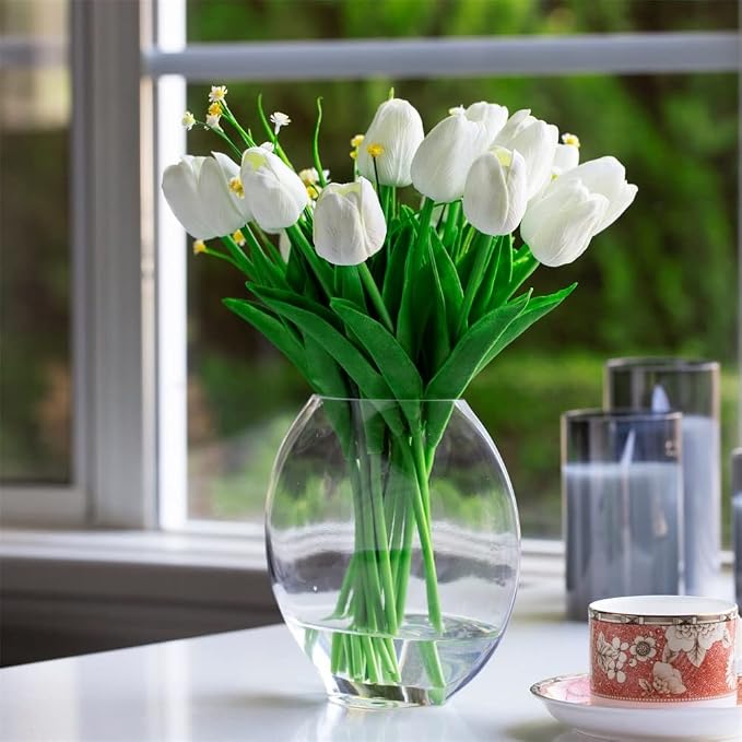 Unique Moon Bowl Glass Flowers Vases, H 6.50" W 3.5" L7.0 Clear Floral Container with Oval Eye Shape Opening for Desktop Decor (1 Piece)