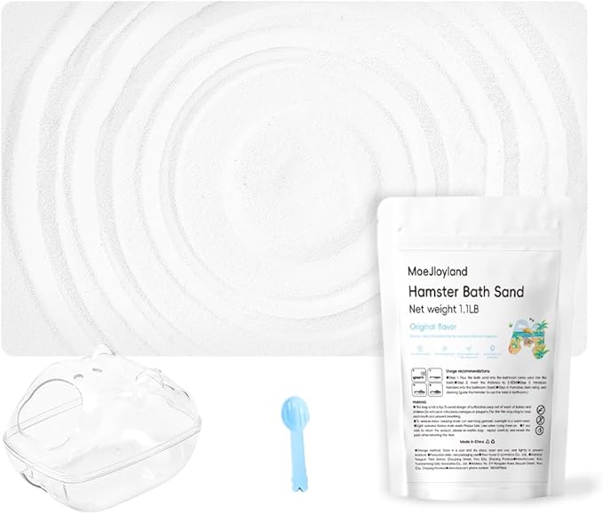 Hamster Sand Bath - Whit Fine Sand Hamster Bedding Reptile Silica Sand Gerbil Hideout for Hamster Chinchillas Gerbil Small Animals Small Pets (White, 1.1 lb + M Hamster Bathtub + Scoop)