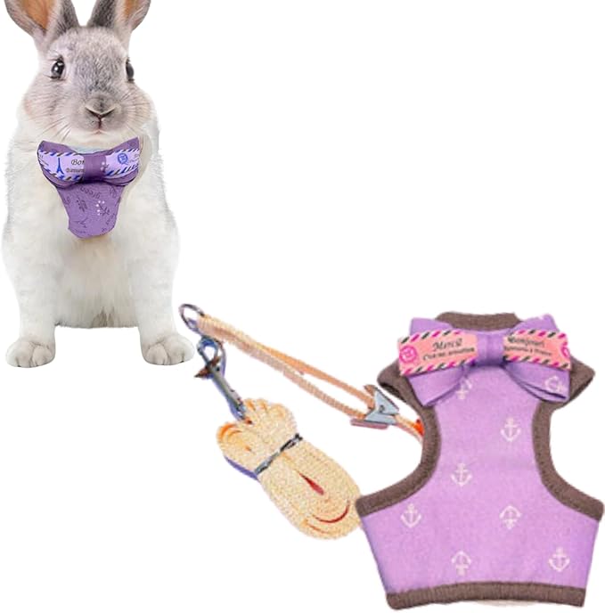 Pet Harness,Rabbit Harness and Leash Set, Cute Mesh Breathable Pet Vest Outdoor Camping Hiking Training, Bunny Jacket for Small Kitten, Puppy, Small Animal (Purple,S)