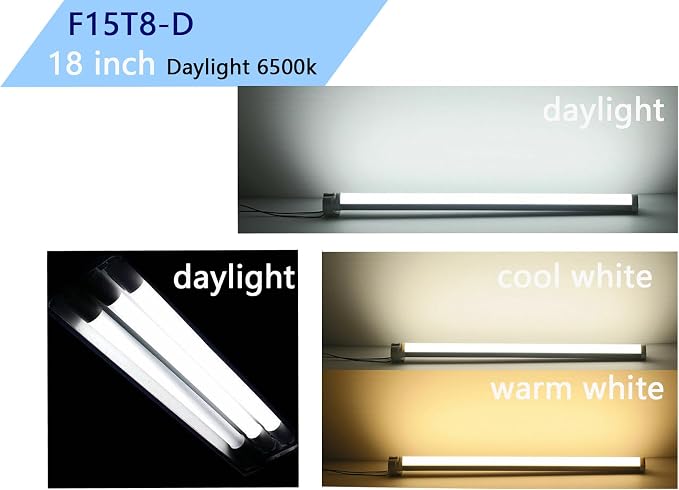 Flyercatch 18inch F15T8-D Daylight 15W Fluorescent Bulb,18'' F15T8/DL 6500K Bright White Lighting, T8 Linear Preheat Lamps, Full Spectrum for Aquarium Fish Tank, Plant Lighting