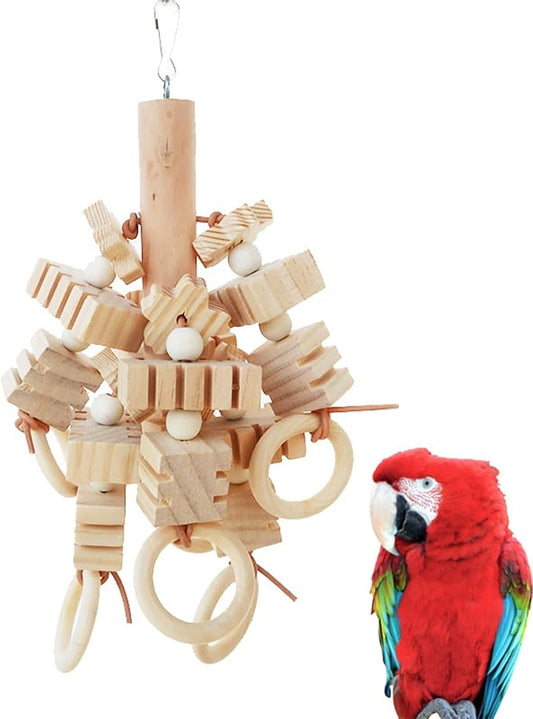 Parrot Chewing Wooden Blocks Bird Chew Activity for Medium and Large Parrots - Natural Wooden Bird Toys for Parakeet, Conures, Cockatiels, African Greys, Cockatoos, Amazon Parrots, Quakers