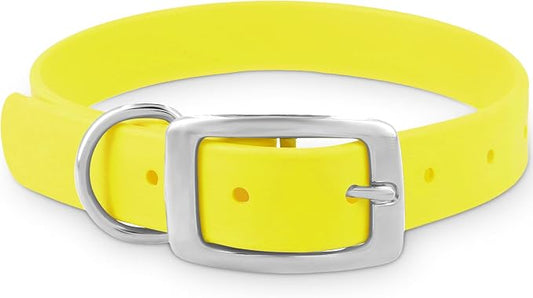 Regal Dog Products Small Yellow Dog Collar with Heavy Duty Double Buckle & D Ring | Vinyl Coated, Custom Fit, Adjustable Biothane Dog Collar Chew Resistant Waterproof Collar for Dogs