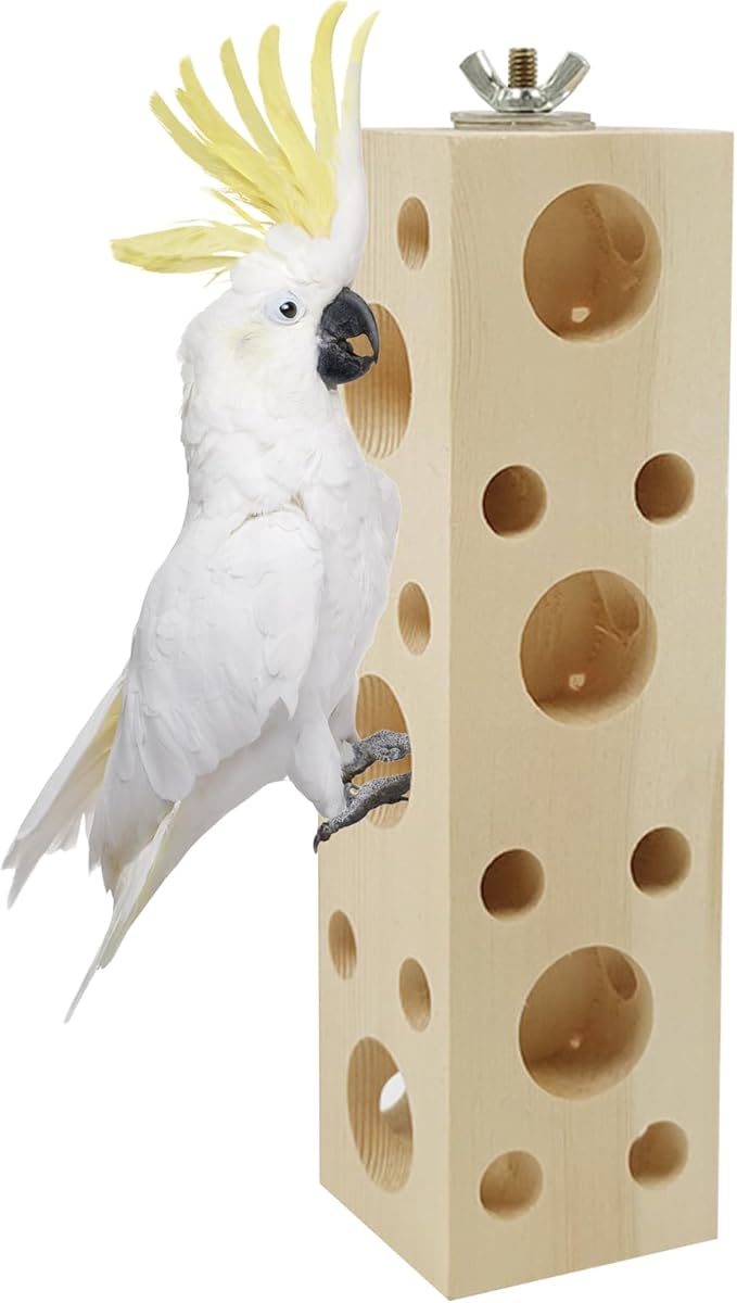 Bird Wooden Block Chewing & Foraging Training Toys for Small Animals - Shredding & Biting Wooden Bird Cage Accessories & Teething Toys for Lovebirds, Parakeets & Cockatiels