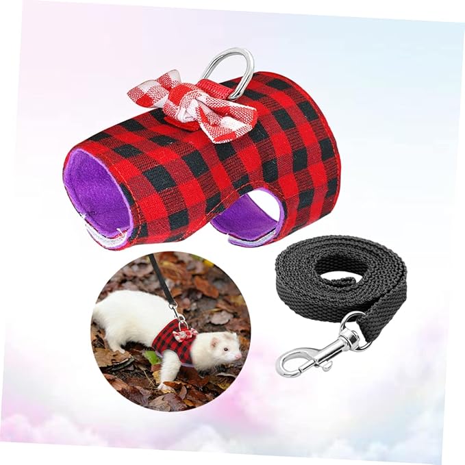 Kisangel Lovely Pet Leash Breathable Mesh Fabric Vest for Small Animals for Hamsters and Guinea Pigs s Red Grids