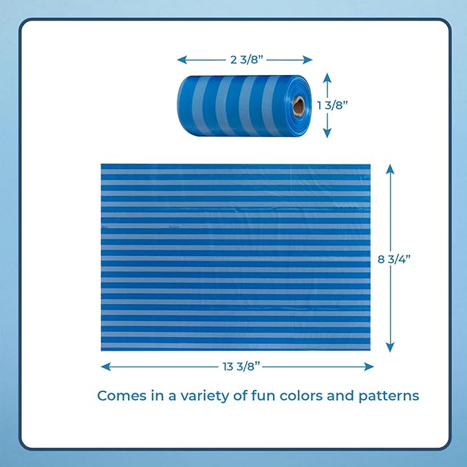Best Pet Supplies Dog Poop Bags for Waste Refuse Cleanup, Doggy Roll Replacements for Outdoor Puppy Walking and Travel, Leak Proof and Tear Resistant, Thick Plastic - Blue Strips, 150 Bags