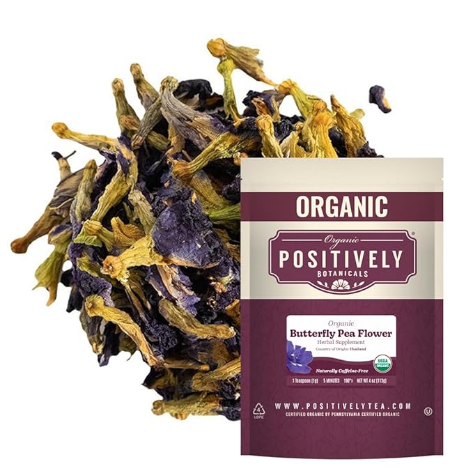 Organic Positively Botanicals Company, Butterfly Pea Flower, Herbal Tea Loose Leaf Botanical, 4 Ounce