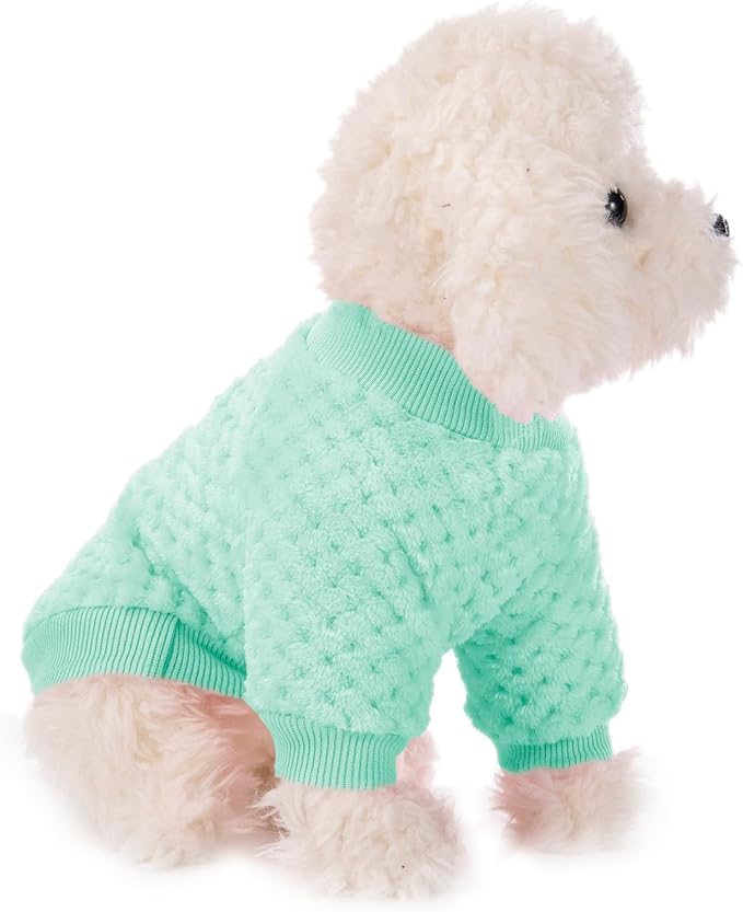 POMIU Dog Sweater, Dog Sweaters for Small Medium Dogs or Cat, Warm Soft Flannel Pet Clothes for Dogs Girl or Boy, Dog Shirt Coat Jacket (Ice Blue+Light Coffee+Teal, XX-Small)