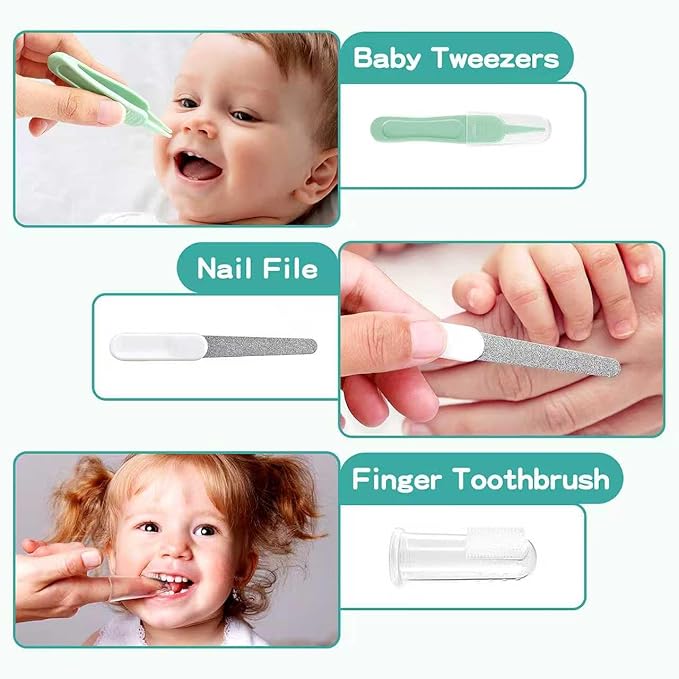 WXA Baby Healthcare and Grooming Kit with Nail Clippers, Scissors, Infant Grooming Kit for Newborns (18 in 1, Green)