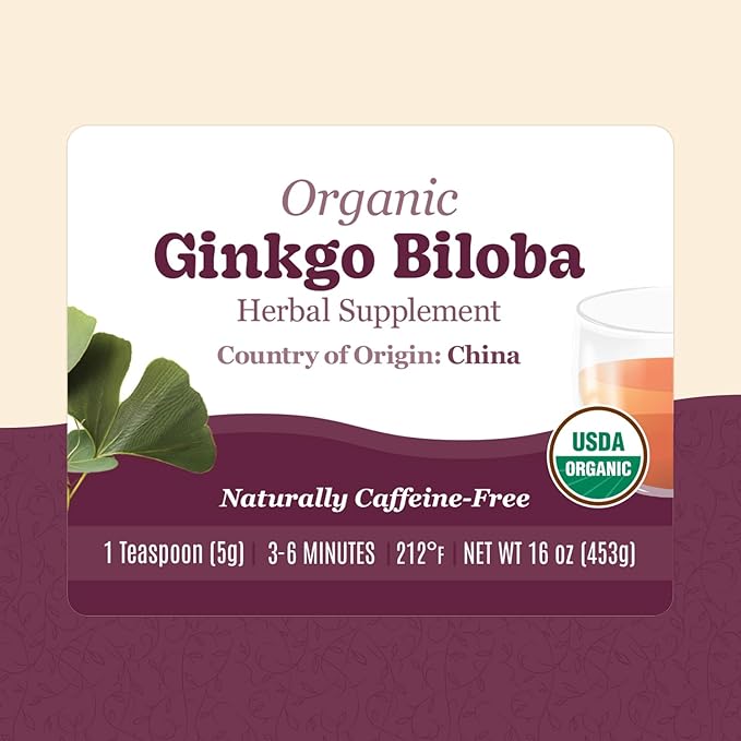 Organic Positively Botanicals Company, Ginkgo Biloba, Herbal Tea Loose Leaf Botanical, 16 Ounce