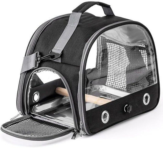 Portable Bird Carrier Bag, Parrot Breathable Shoulder Bag, Travel Parakeet Travel Cage with View Window, Small Bird Rat Clear Cage with Standing Perch Tray, Pet Outdoor Vet Visit Holder Handbag