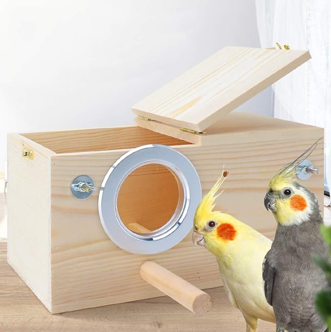 Pine Wood Parakeet Nest Box Bird House Budgie Breeding Mating Box for Lovebirds Cockatiel Parrotlets (XL)