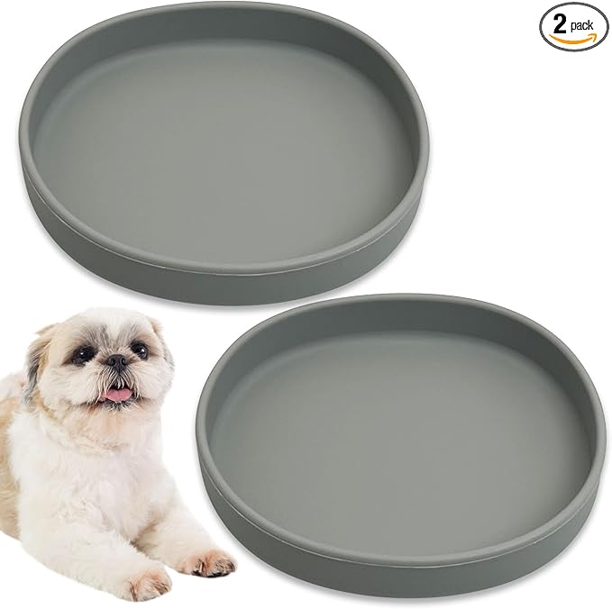 BNOSDM Silicone Dog Food Plate Shallow Dog Bowl Flat Cat Dish 2 Pack Small Puppy Plates for Small Dogs and Cats Whisker Fatigue Pet Feeding Bowls for Dry and Wet Food (Light Brown)