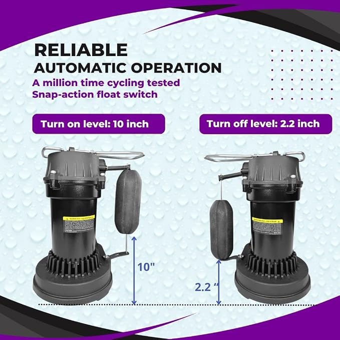 Rainbro 1/2 HP Thermoplastic Submersible Sump Pump With Vertical Float Switch, Utility Pump, Model# PSU051V