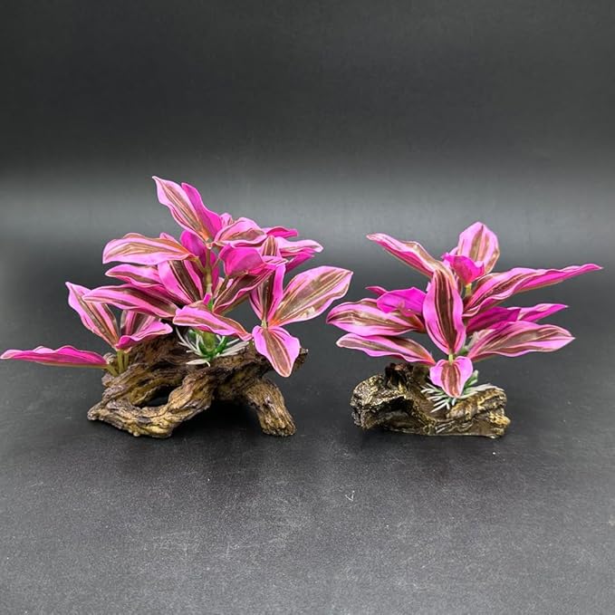 Fish Tank Decorations Aquarium Decor Ornaments Betta Pink Leaf pad Hammock Artifical Driftwood Goldfish Bowl Accessories (Hot Pink Set)