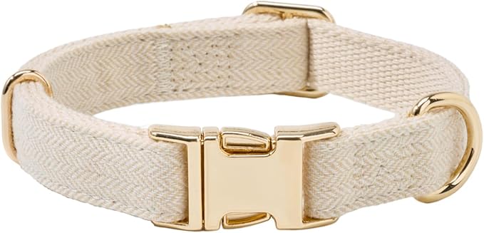 Soft Cotton Hemp Dog Collar with Metal Buckle Adjustable Tweed Dog Collars for Small Medium Large Dogs(Beige,Large)