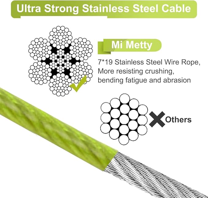 Tie Out Cable for Dogs,10/20/30/50/100FT Dog Leads for Yard Chew Proof,Heavy Duty Tie Out Cable for Large Dogs Up to 125lbs,Dog Runner Tether (Green, 125Ibs 10ft)