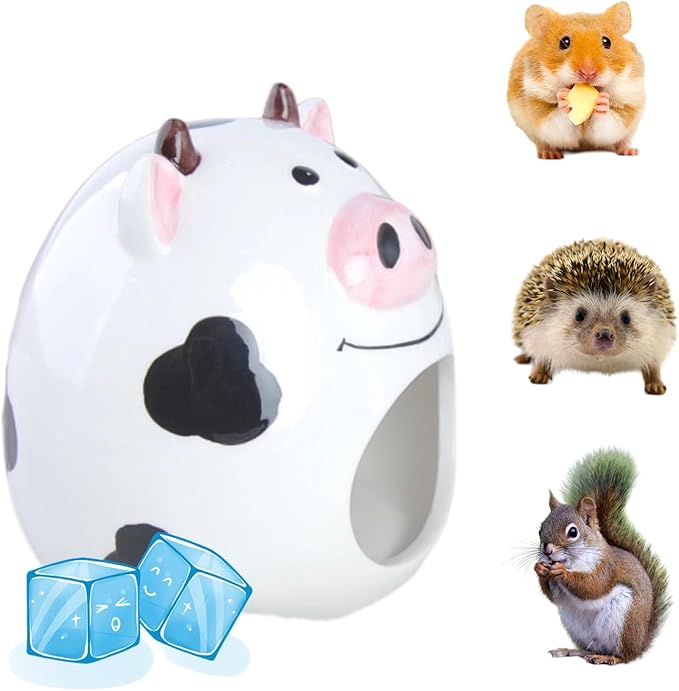 Ceramic Hamster Hideout Hamster House Cool Nest for Gerbil Mice Golden Bear Squirrel Hedgehog Chinchilla Other Small Animals Cute 6.7 inch (Cow)