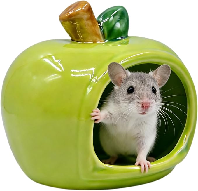 Cute Ceramic Hamster Hideout Habitats Syrian Dwarf Hamster Hide Hideaway House Cozy Bed Mini Chinchilla Gerbils Mice Hut Small Animals Sand Bath Cave Cage Accessories (Green)