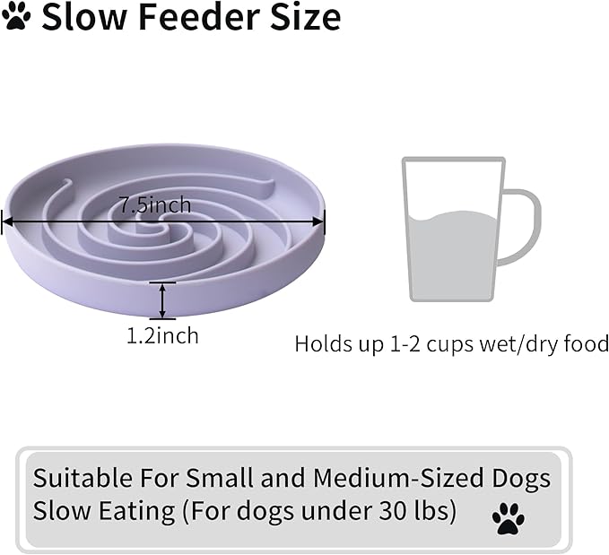 Bifeaw Slow Feeder Dog Bowls, Dishwasher Microwave Safe Silicone Puppy Puzzle Bowl with Non-Slip Design for Eating (White and Purple)