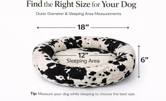 Round Dog Bed – Natural Canvas, Removable Washable Cover, Raw Cotton or Latex Fill, Hypoallergenic Non-Toxic, Made in USA (Cow Print Black White, X-Small, Soft Comfort – Organic Latex)