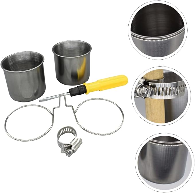 BESPORTBLE 1set Stainless Steel Parrot Feeder Cup Clamp Hanging Food Water Bowl for Birds Easy to Clean Accessory for Birdcage Feeding