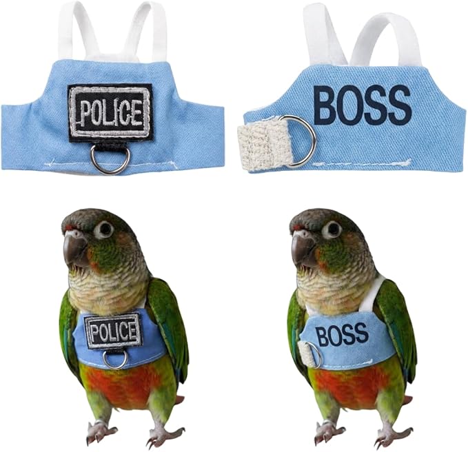 2 Pack Bird Flight Suit Vest, Adjustable Parrot Harness Clothes with Cute Design, Anti-Bite Outdoor Training Outfit for Parakeet, Cockatiel, Conure, Quaker, Budgie (M,Without Leash)