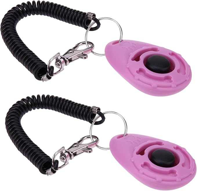2pc Pink Clicker Easy to Use with Button Dog Training Accessories Strong and Long-Lasting,Training and Behavior Aids