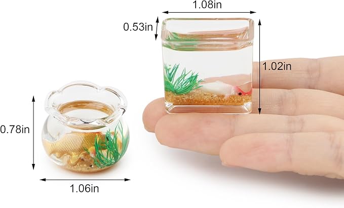1/12 Dollhouse Fish Tank 2PCS Miniature Dollhoue Accessories Realistic Goldfish Bowl Resin Craft Random Fish Color, Micro Landscape Desktop Ornaments Décor for DIY Fairy Gardens & Model Displays