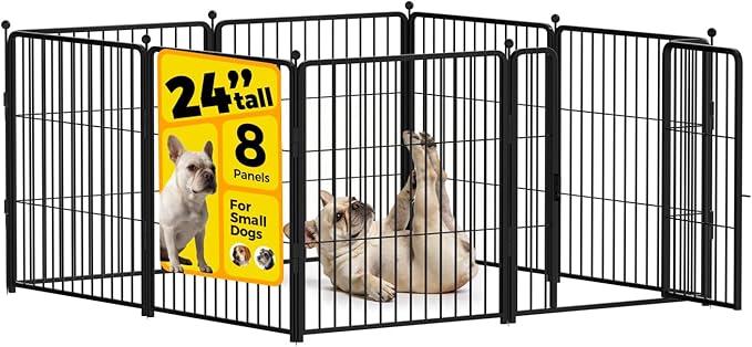 Dog Playpen 24 inch 8 Panels for Indoor & Outdoor Use – Heavy-Duty Metal Pet Fence with Ground Stakes, Rounded Ball Tops for Safety, Stable & Foldable Design, Easy to Assemble