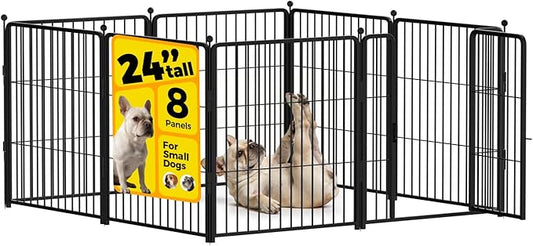 Dog Playpen 24 inch 8 Panels for Indoor & Outdoor Use – Heavy-Duty Metal Pet Fence with Ground Stakes, Rounded Ball Tops for Safety, Stable & Foldable Design, Easy to Assemble