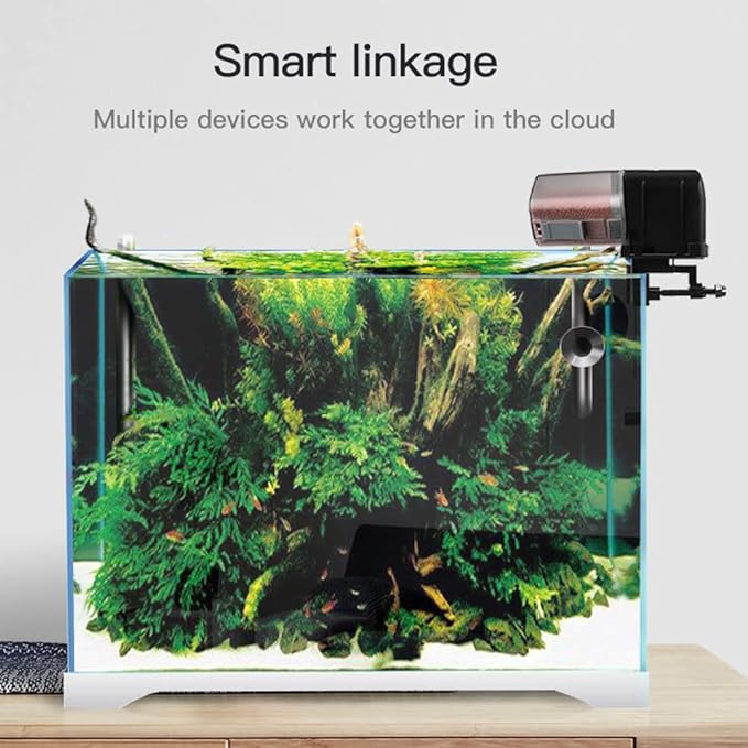 Irfora USB Powered WiFi Intelligent Automatic Aquarium Fish Bowl Food Feeder Home Household Aquarium Intelligent Timing Fish Feeder APP Remotes Control 24 Laguages Compatible with Voice Control