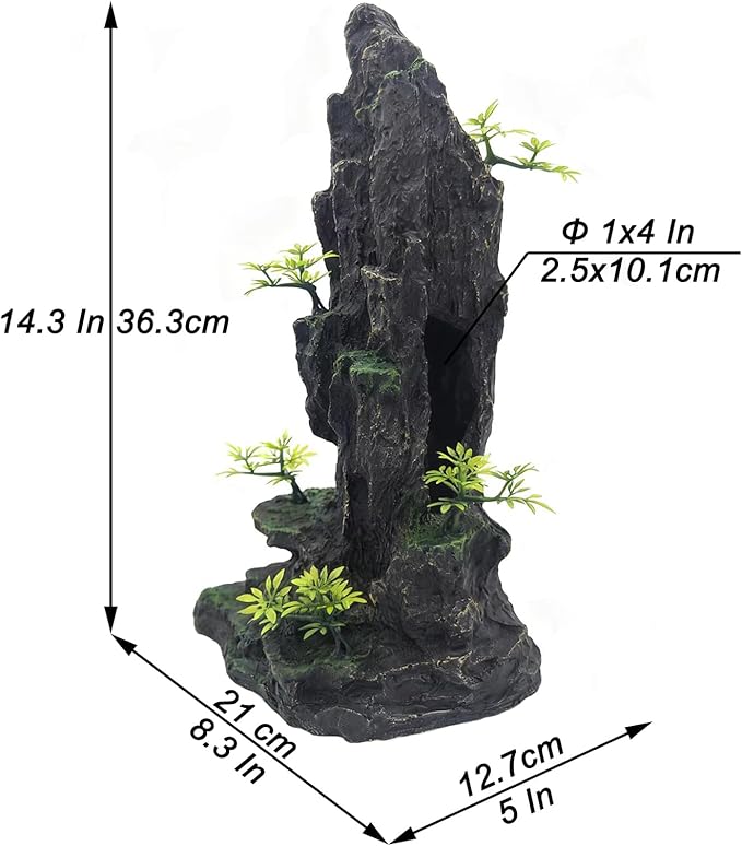 Large Aquarium Decoration - Resin Rockery Landscape Castle Decoration Fighting Fish Hiding Cave Fish Tank Ornaments Accessories - Height 14.3 inches (Green)