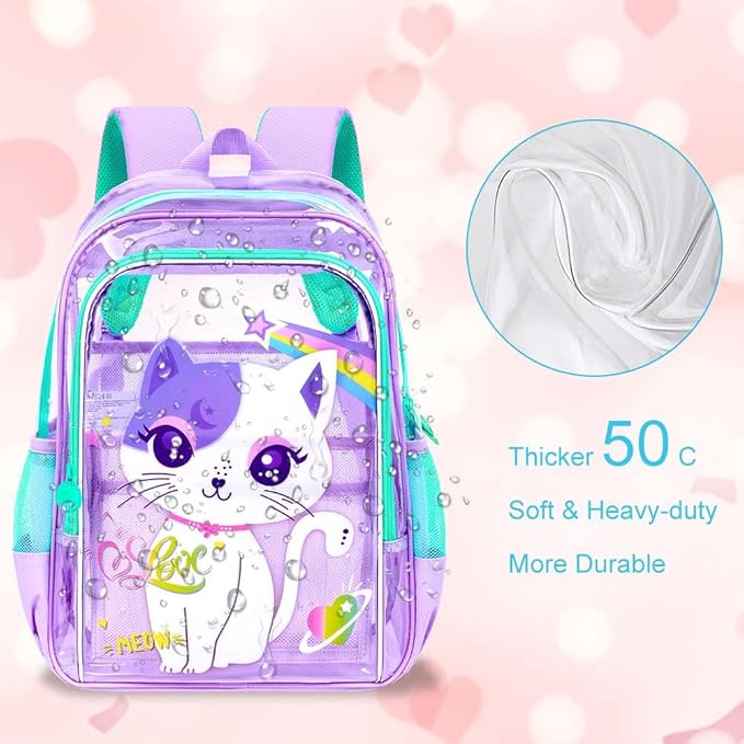 KLFVB 3PCS Clear Backpack for Girls and Boys, Kids See Through Backpacks Stadium Approved, Transparent Bookbag for Elementary