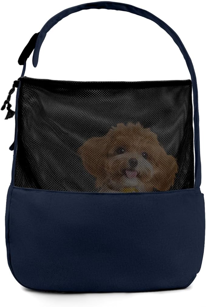 ONECUTE Dog Sling Carrier for Small Dogs and Cats, Lightweight Collapsible Pet Travel Bag with Adjustable Strap, Side Pockets & Breathable Mesh (Navy Blue, 15.7" L x 5.9" W x 8.6" H)
