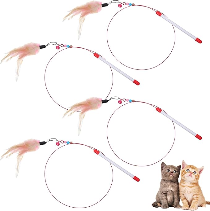 Cat Feather Toy, 4PCS Cat Toys for Indoor Cats Interactive Cat-Feather Wand Cats Feather Toys for Bored Indoor-Cat Chase and Exercise
