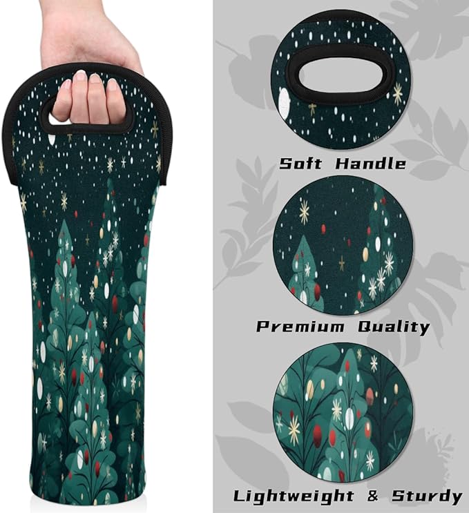 Christmas Tree Wine Bag Single Bottle Wine Tote Bag Neoprene Wine Carrier Bags with Carry Handle Portable Wine Bottle Holder for Travel Party Picnic