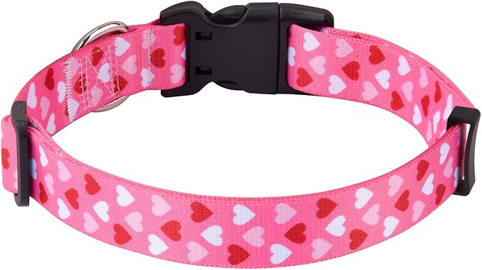 Mihqy Dog Collar - Adjustable Heart Dog Collar - Love Theme - Perfect for Small Medium Large Dogs(Pink Heart,S)