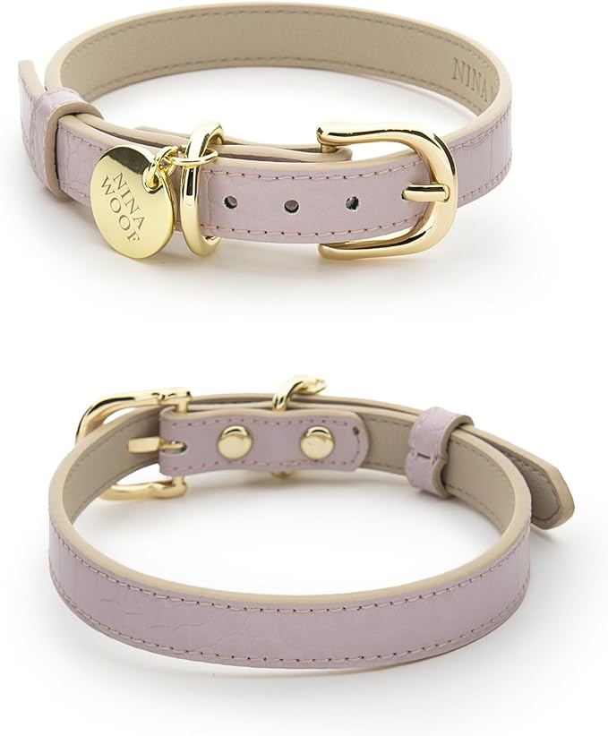 NINA WOOF Milan Vegan Leather Dog Collar - Padded Luxury Dog Collar with Adjustable Buckle - Collar for Dogs, for Small Dogs and Large Dogs - Color Lilac, Size Medium