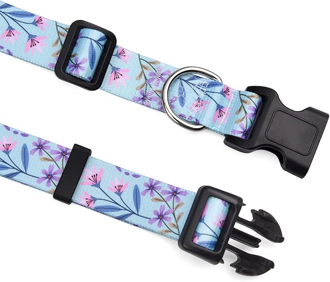 Mihqy Dog Collar with Bohemia Floral Tribal Geometric Patterns - Soft Ethnic Style Collar Adjustable for Small Medium Large Dogs(Floral Purple,S)