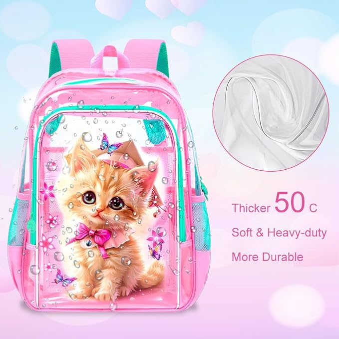 Clear Backpack for Girls and Boys, Kids Transparent Bookbag, 3PCS Cute See Through School Bag for Elementary Prechool