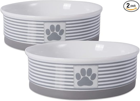 Bone Dry Paw & Patch Ceramic Pet Collection, Large Set, 7.5x2.4", Gray, 2 Piece