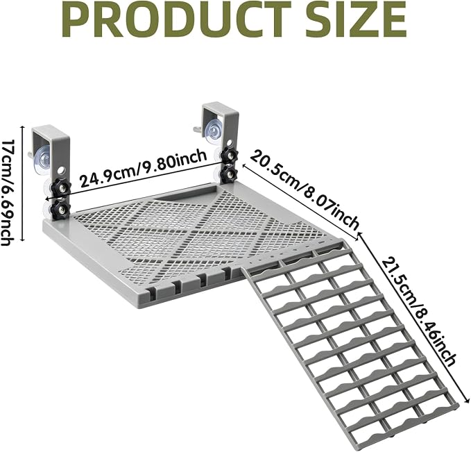 Solidform Turtle Basking Platform with Built-in Food Tray/10x7.8” Non-Slip Ramp Terrace, Heavy-Duty Suction Cups for 25-75 Gallon Aquariums, Resting Dock for Aquatic Turtles