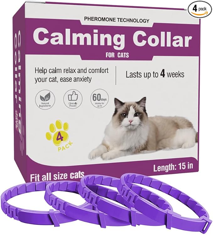 Calming Collar for Cats 4 Pack - Pheromone for Anxiety Stress Relief | Waterproof, Adjustable 120-Day Lasting for All Cats & Kittens