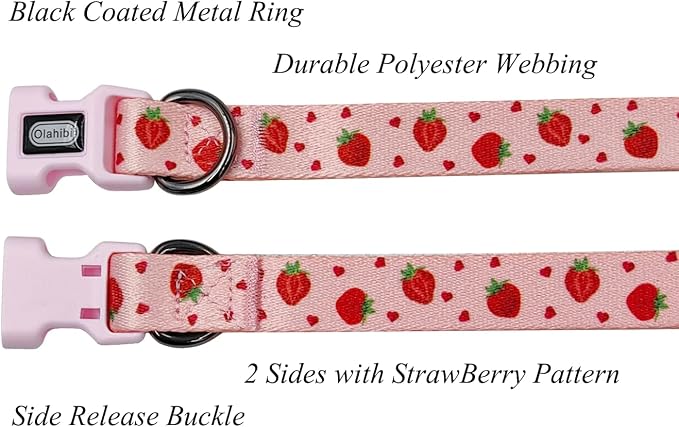 Dog Collar Leash Set, Fruit Pattern, Polyester Material, Adjustable Collar and 5ft Matching Leash, for Small Dogs.(S, Strawberry)