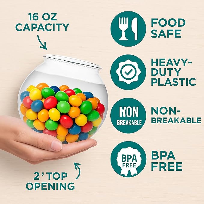 60 Pack Clear Plastic Ivy Bowls – 16 oz Reusable Mini Fishbowls for Candy, Crafts, Cocktails, Decor & More – Food Safe, BPA-Free, Unbreakable – Perfect for Events, Weddings & Parties